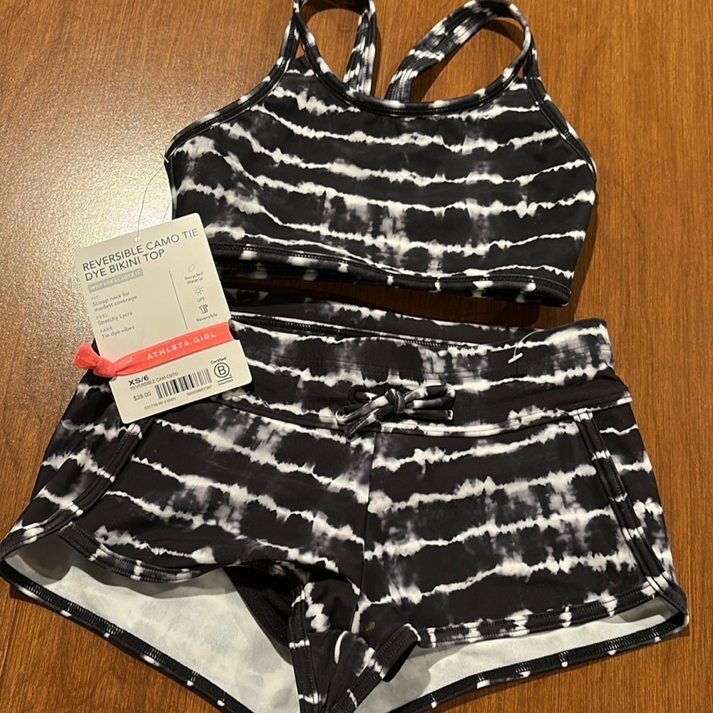 Athleta Girl  Reversible Camo Tie Dye Bikini top & Cannonball Shorts Siz…